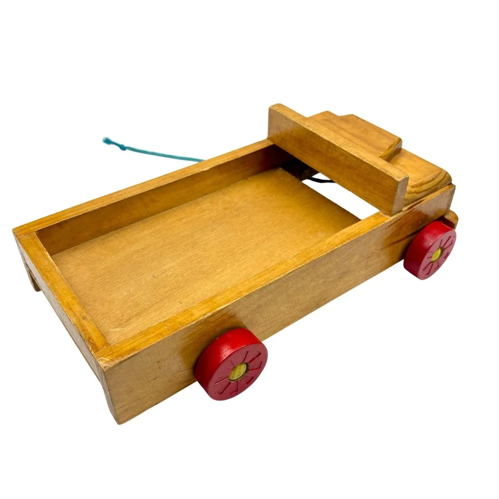 Vintage Wood‎ Pull Toy Truck Handmade Rustic Wooden Flatbed Pickup Nursery Decor